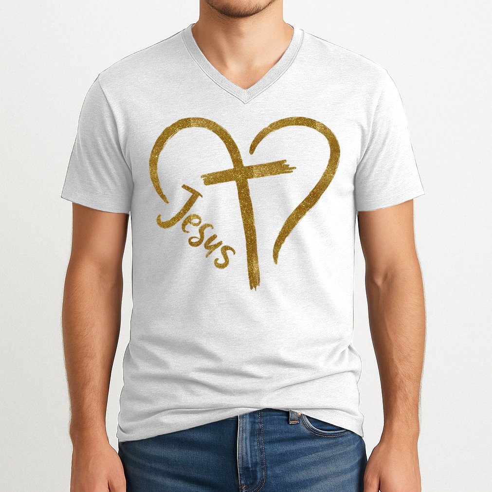 Jesus Cross Heart Christianity V-Neck T-Shirt