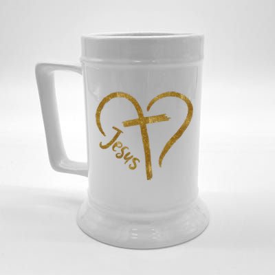 Jesus Cross Heart Christianity Beer Stein