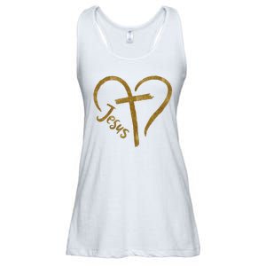 Jesus Cross Heart Christianity Ladies Essential Flowy Tank