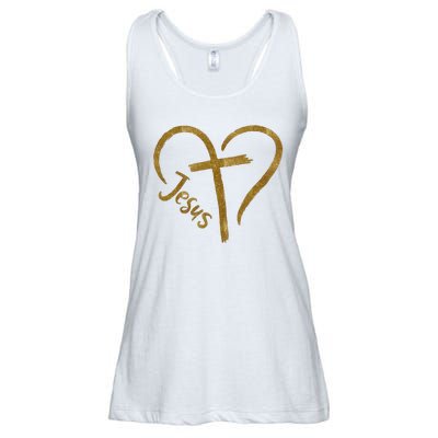 Jesus Cross Heart Christianity Ladies Essential Flowy Tank