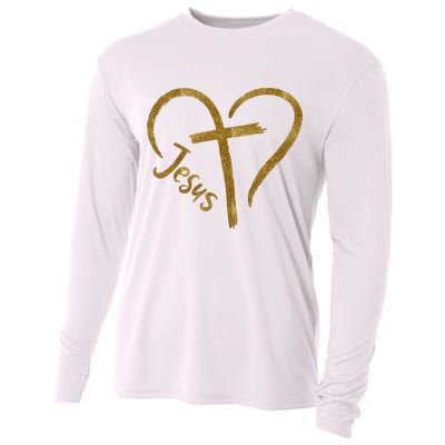 Jesus Cross Heart Christianity Cooling Performance Long Sleeve Crew