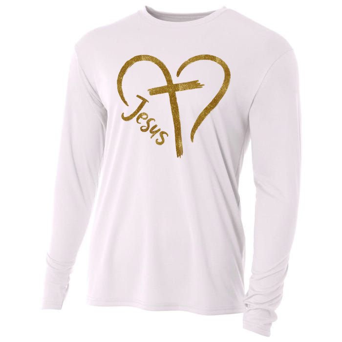 Jesus Cross Heart Christianity Cooling Performance Long Sleeve Crew