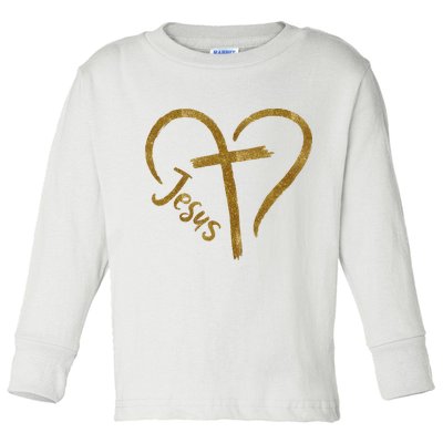 Jesus Cross Heart Christianity Toddler Long Sleeve Shirt