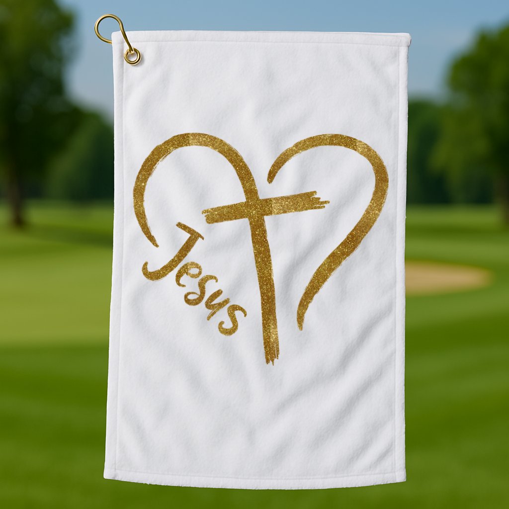 Jesus Cross Heart Christianity Golf Towel