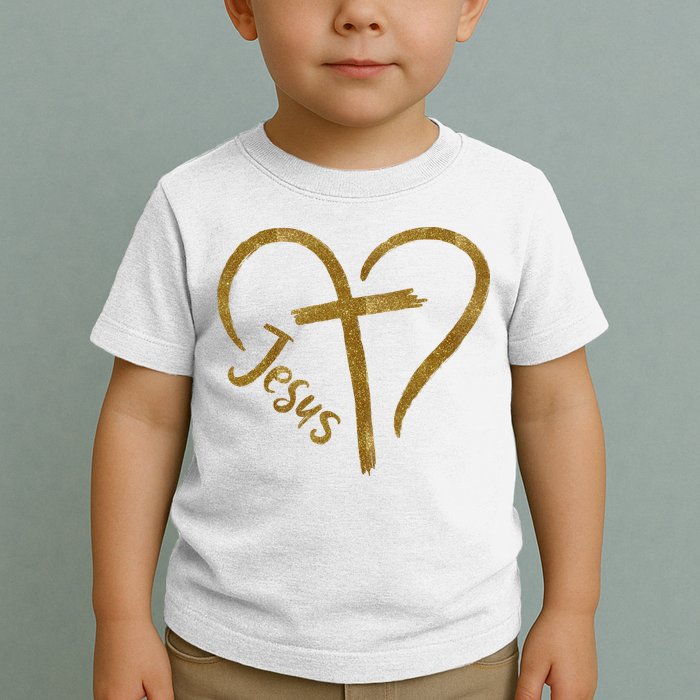 Jesus Cross Heart Christianity Toddler T-Shirt