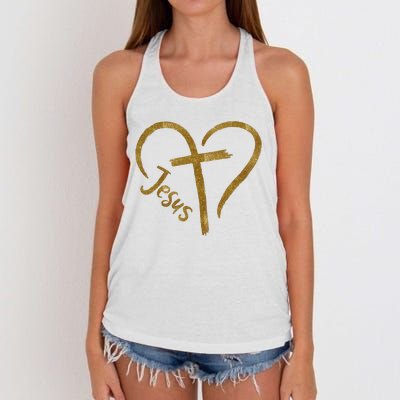 Jesus Cross Heart Christianity Women's Knotted Racerback Tank