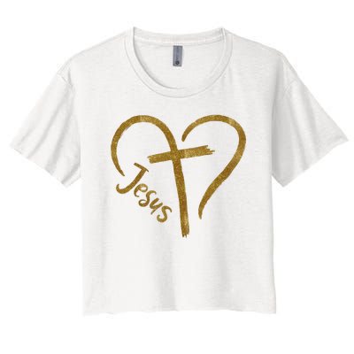 Jesus Cross Heart Christianity Women's Crop Top Tee