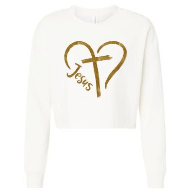 Jesus Cross Heart Christianity Cropped Pullover Crew