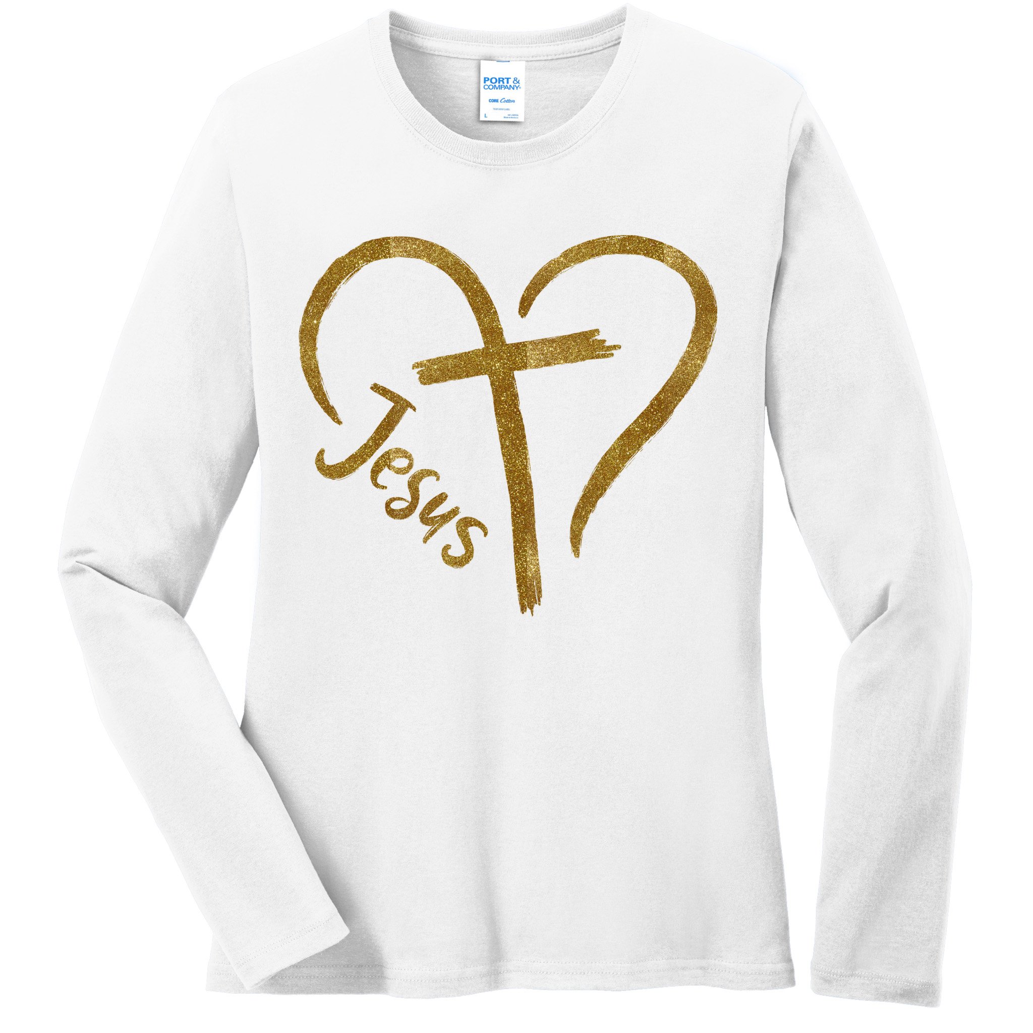 Jesus Cross Heart Christianity Ladies Long Sleeve Shirt