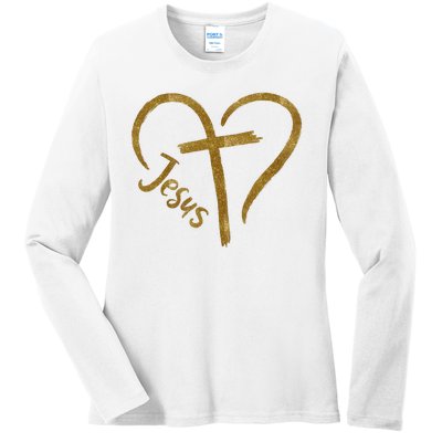 Jesus Cross Heart Christianity Ladies Long Sleeve Shirt