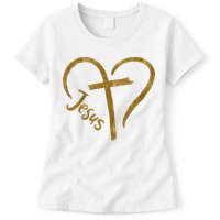 Jesus Cross Heart Christianity Womens T-Shirt