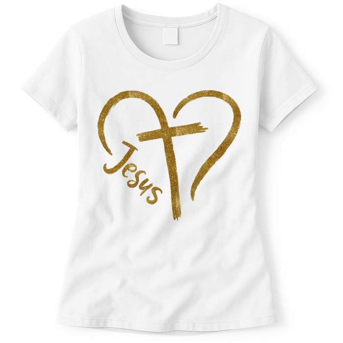 Jesus Cross Heart Christianity Womens T-Shirt