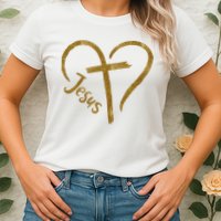 Jesus Cross Heart Christianity Womens T-Shirt