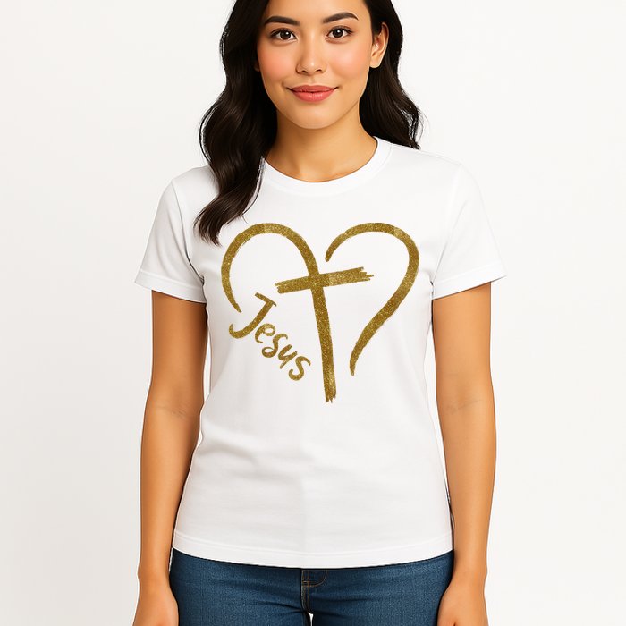 Jesus Cross Heart Christianity Womens T-Shirt