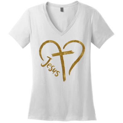 Jesus Cross Heart Christianity Women's V-Neck T-Shirt