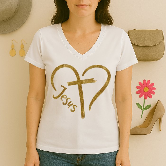 Jesus Cross Heart Christianity Women's V-Neck T-Shirt