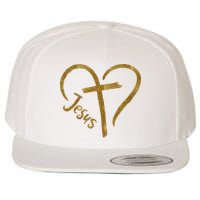 Jesus Cross Heart Christianity Wool Snapback Cap