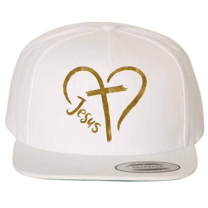 Jesus Cross Heart Christianity Wool Snapback Cap