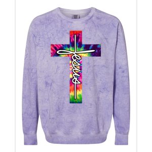 Jesus Christian Hippie Graphic Tees Tie Dye Cross Colorblast Crewneck Sweatshirt