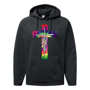 Jesus Christian Hippie Graphic Tees Tie Dye Cross Performance Fleece Hoodie