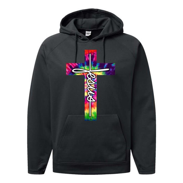 Jesus Christian Hippie Graphic Tees Tie Dye Cross Performance Fleece Hoodie