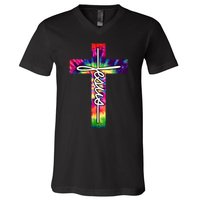 Jesus Christian Hippie Graphic Tees Tie Dye Cross V-Neck T-Shirt