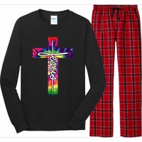 Jesus Christian Hippie Graphic Tees Tie Dye Cross Long Sleeve Pajama Set