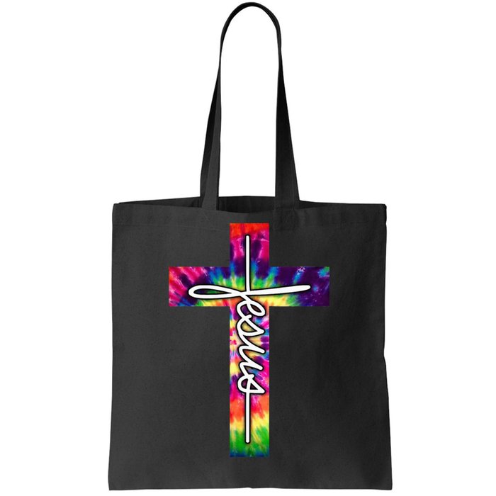 Jesus Christian Hippie Graphic Tees Tie Dye Cross Tote Bag