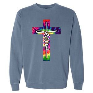 Jesus Christian Hippie Graphic Tees Tie Dye Cross Garment-Dyed Sweatshirt