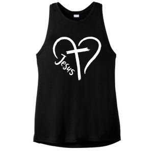 Jesus Cross Heart Ladies PosiCharge Tri-Blend Wicking Tank