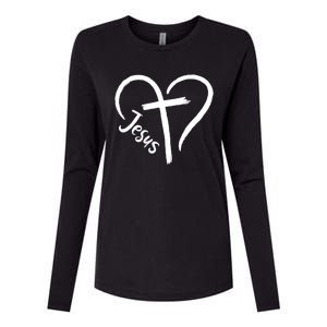 Jesus Cross Heart Womens Cotton Relaxed Long Sleeve T-Shirt