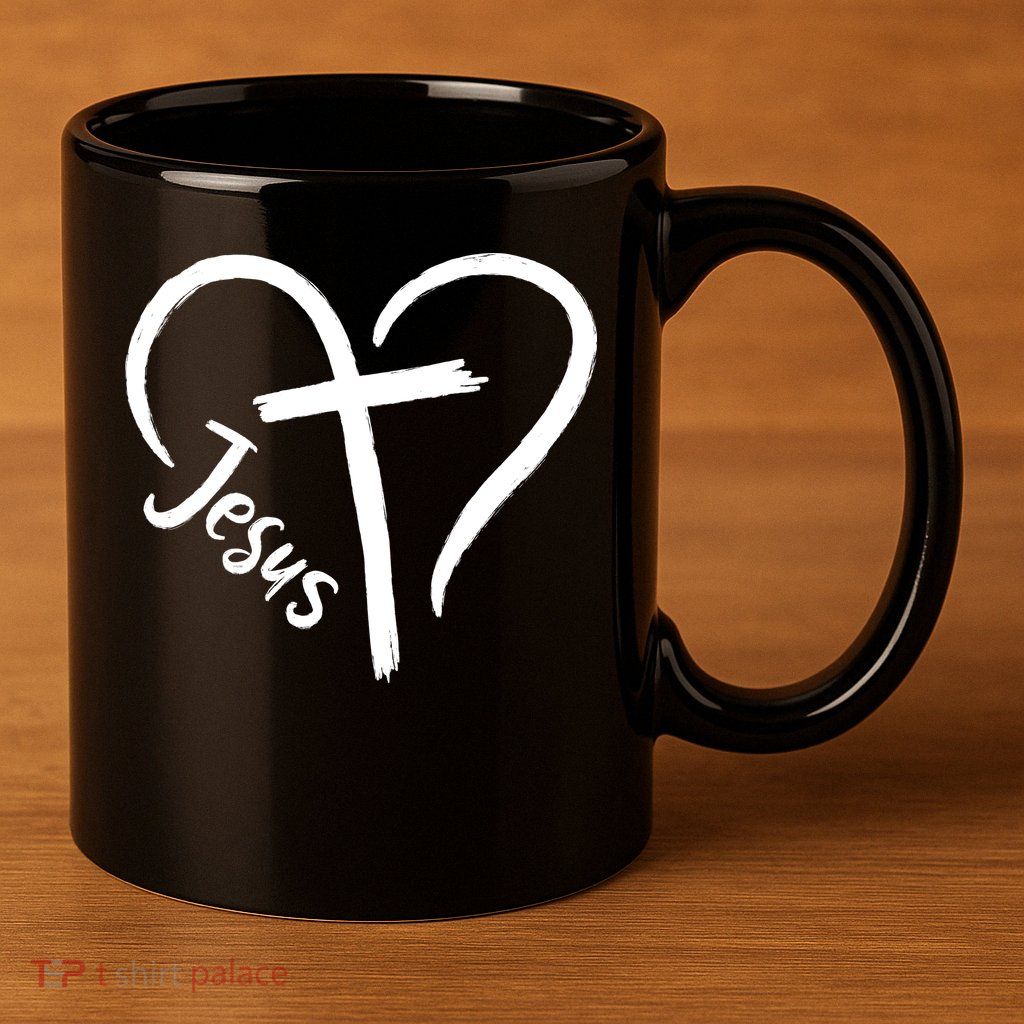 Jesus Cross Heart 11oz C Handle Ceramic Mug