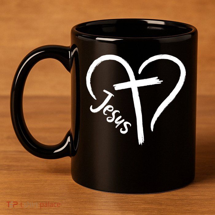 Jesus Cross Heart 11oz C Handle Ceramic Mug
