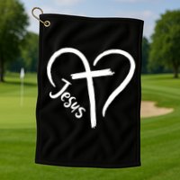 Jesus Cross Heart Golf Towel