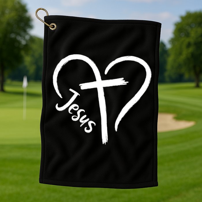 Jesus Cross Heart Golf Towel