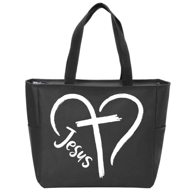 Jesus Cross Heart Zip Tote Bag