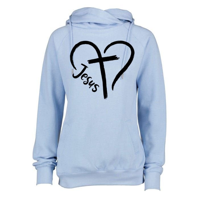 Jesus Cross Heart Womens Funnel Neck Pullover Hood