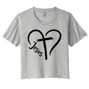 Jesus Cross Heart Women's Crop Top Tee