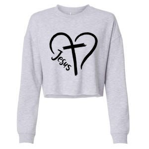 Jesus Cross Heart Cropped Pullover Crew