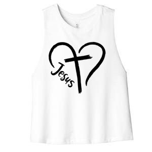 Jesus Cross Heart Women's Racerback Cropped Tank