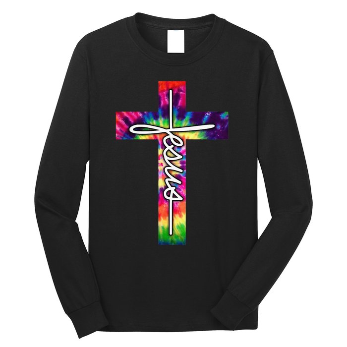 Jesus Christian Hippie Graphic Tees Tie Dye Cross Long Sleeve Shirt