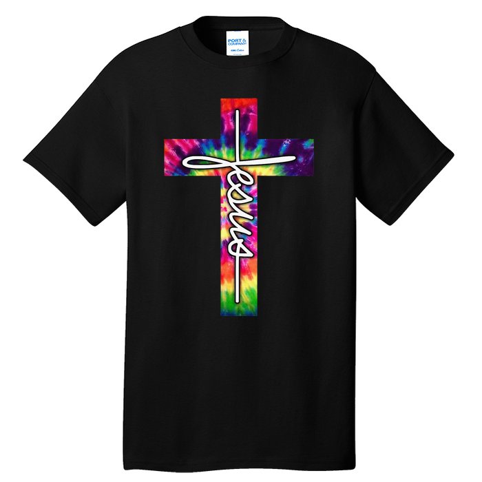 Jesus Christian Hippie Graphic Tees Tie Dye Cross Tall T-Shirt