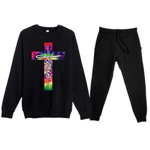 Jesus Christian Hippie Graphic Tees Tie Dye Cross Premium Crewneck Sweatsuit Set