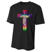 Jesus Christian Hippie Graphic Tees Tie Dye Cross Performance Sprint T-Shirt