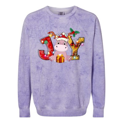 Joy Christmas Hippotamus Christmas Crew Xmas Family Matching Gift Colorblast Crewneck Sweatshirt