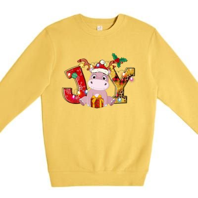 Joy Christmas Hippotamus Christmas Crew Xmas Family Matching Gift Premium Crewneck Sweatshirt