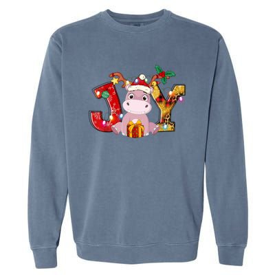 Joy Christmas Hippotamus Christmas Crew Xmas Family Matching Gift Garment-Dyed Sweatshirt