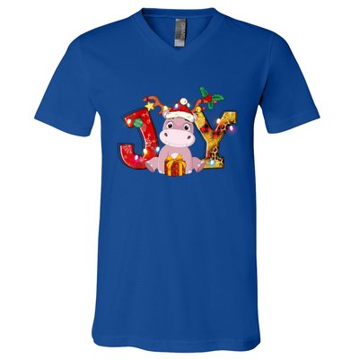 Joy Christmas Hippotamus Christmas Crew Xmas Family Matching Gift V-Neck T-Shirt