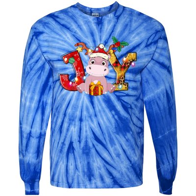 Joy Christmas Hippotamus Christmas Crew Xmas Family Matching Gift Tie-Dye Long Sleeve Shirt