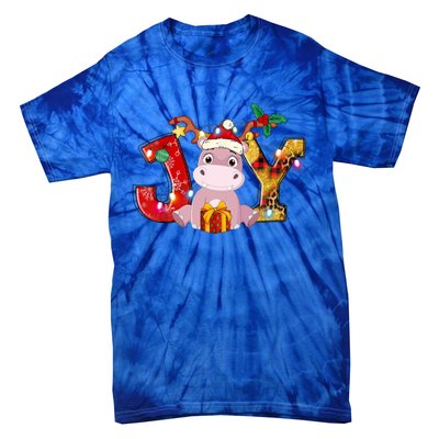 Joy Christmas Hippotamus Christmas Crew Xmas Family Matching Gift Tie-Dye T-Shirt